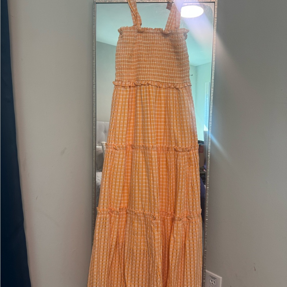 Steve Madden Yellow Gingham Tiered Sundress